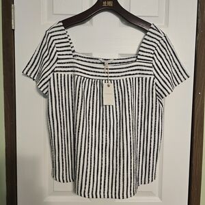 Lucky Brand Navy Blue and White Striped Blouse